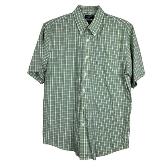 Dockers Shirt Adult Large Green White Plaid Button Up Work Wear Camp Pocket Mens - Picture 1 of 9